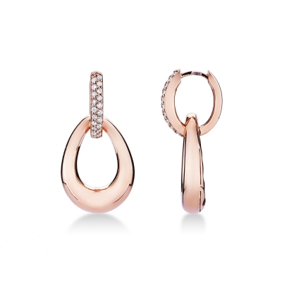 Aros abombados en oro rosa de 18k con diamantes y colgante en forma de gota