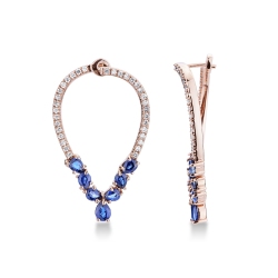 Pendientes ovalados oro rosa 18k con zafiros azules gota y diamantes