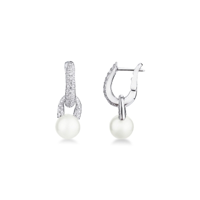 Pendientes de perlas y diamantes en oro blanco 