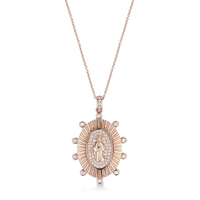 Collar en oro rosa de 18k con la figura de la Virgen cm 45