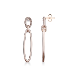Pendientes en oro rosa de 18k con colgantes ovalados y diamantes