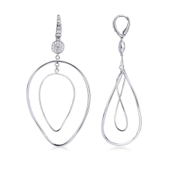 Pendientes ovalados colgantes en oro blanco 18k con diamantes