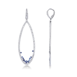 Pendientes ovalados en oro blanco 18k con diamantes y zafiros azules
