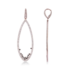 Pendientes ovalados en oro rosa 18k con diamantes y diamantes negros
