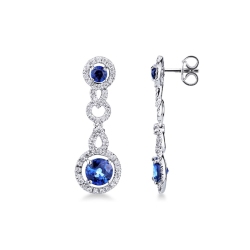 Pendientes colgantes en oro blanco 18k con zafiros y diamantes