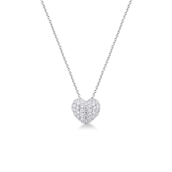 Collar en oro blanco 18k con colgante corazón pavé en diamantes