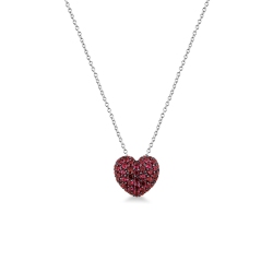 Collar oro blanco 18k y colgante corazón pavé en rubíes