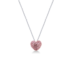 Collar oro blanco 18 quilates con corazón bombado zafiros rosas