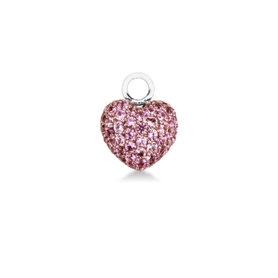 Charm corazón en oro blanco 18 quilates con zafiros rosa