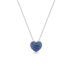 Collar en oro blanco 18k con corazón zafiros azules