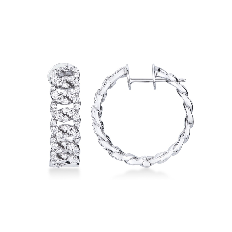 Pendientes aros groumette en oro blanco 18k con diamantes