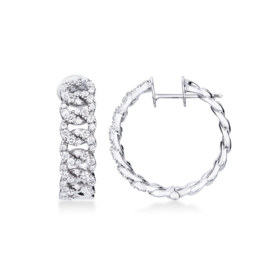 Pendientes aros groumette en oro blanco 18k con diamantes