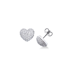 Pendientes de botón en oro blanco 18 quilates corazón abombado diamantes
