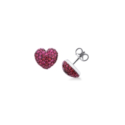 Pendientes oro blanco de 18 quilates con corazón de rubíes