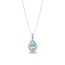 Collar colgante de oro blanco de 18 kilates con gota de aguamarina y diamantes