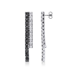 Pendientes de tenis en oro blanco de 18k con diamantes blancos y negros