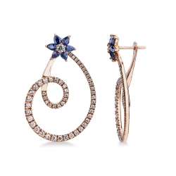 Pendientes en oro rosa 18k con flor zafiros azules