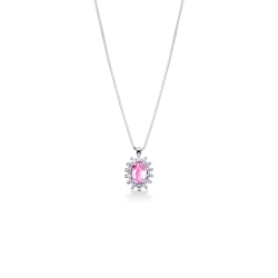Collar en oro blanco de 18k con colgante con zafiro rosa