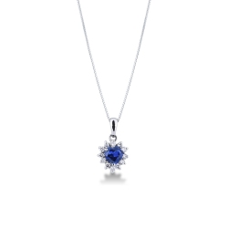 Colgante oro blanco de 18K con zafiro azul en talla corazón