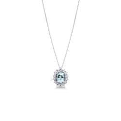Collar en oro blanco 18k con aquamarina ovalada y diamantes