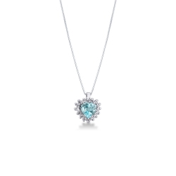 Collar corazon halo de aguamarina y diamantes oro blanco 750