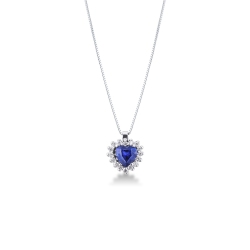 Colgante de oro blanco 18K con zafiro azul en talla corazón