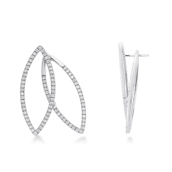 Pendientes doble ovalo en oro blanco 18k con diamantes
