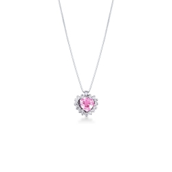 Colgante de corazón de oro blanco y zafiro rosa de 18K