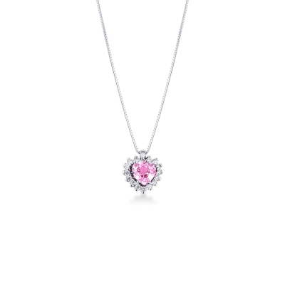 Colgante de corazón de oro blanco y zafiro rosa de 18K 