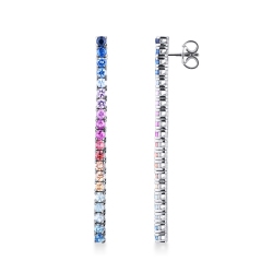 Pendientes tipo tennis en oro blanco de 18k con 20+20 zafiros multicolor