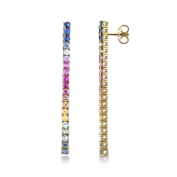 Pendientes riviere en oro amarillo 18k con zafiros multicolores