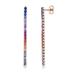 Pendientes tennis en oro rosa de 18k con zafiros multicolor