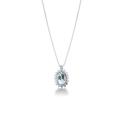 Collar colgante de oro blanco de 18 kilates con halo de diamantes y aguamarina ovalada