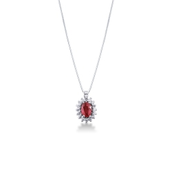 Collar halo con un rubí 6x5 mm y diamantes