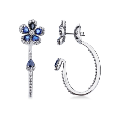 Pendientes con flor de zafiros azules et diamantes