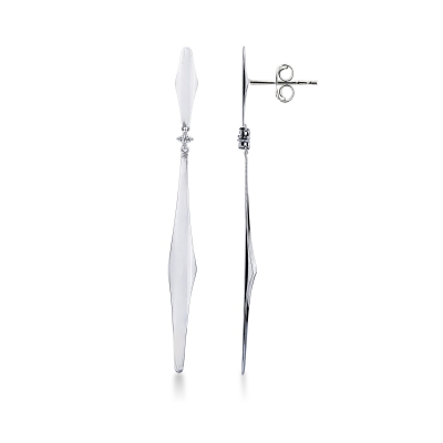 Pendientes colgantes en barra de oro blanco 18k con diamantes