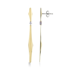 Pendientes barra oro bicolor 18K flor de diamantes