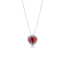 Collar corazón con rubí y diamantes oro blanco 18K
