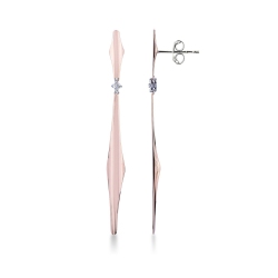 Pendientes colgantes en barra de oro rosa y blanco 18k con diamantes