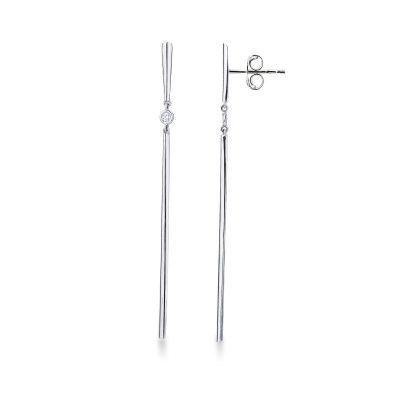 Pendientes colgantes en barra de oro blanco 18k con diamante