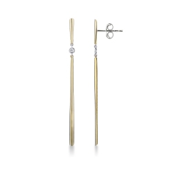 Pendientes en barra de oro amarillo y blanco 18k con diamante