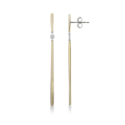 Pendientes en barra de oro amarillo y blanco 18k con diamante