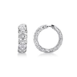 Pendientes de aro en oro blanco 18k con efecto red y diamantes