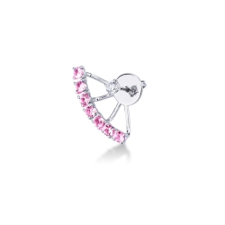 Mono pendiente de botón en oro blanco 18ct con diamante y zafiros rosas