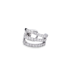Pendiente mono en oro blanco de 18k con tres hileras de diamantes
