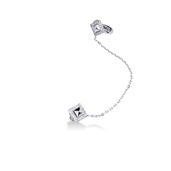Pendiente individual oro blanco 18 quilates con cadenita y diamantes