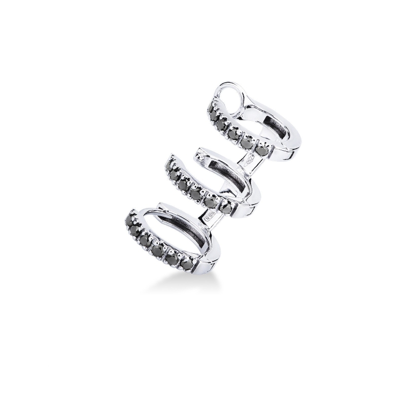 Mono pendiente oro blanco 18K 3 círculos diamantes negros Mono pendiente oro blanco 18K 3 círculos diamantes negros