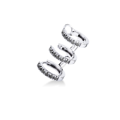 Mono pendiente oro blanco 18K 3 círculos diamantes negros