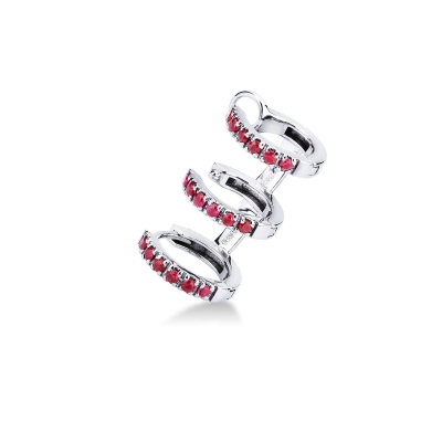 Mono pendiente oro blanco 18K 3 círculos rubíes