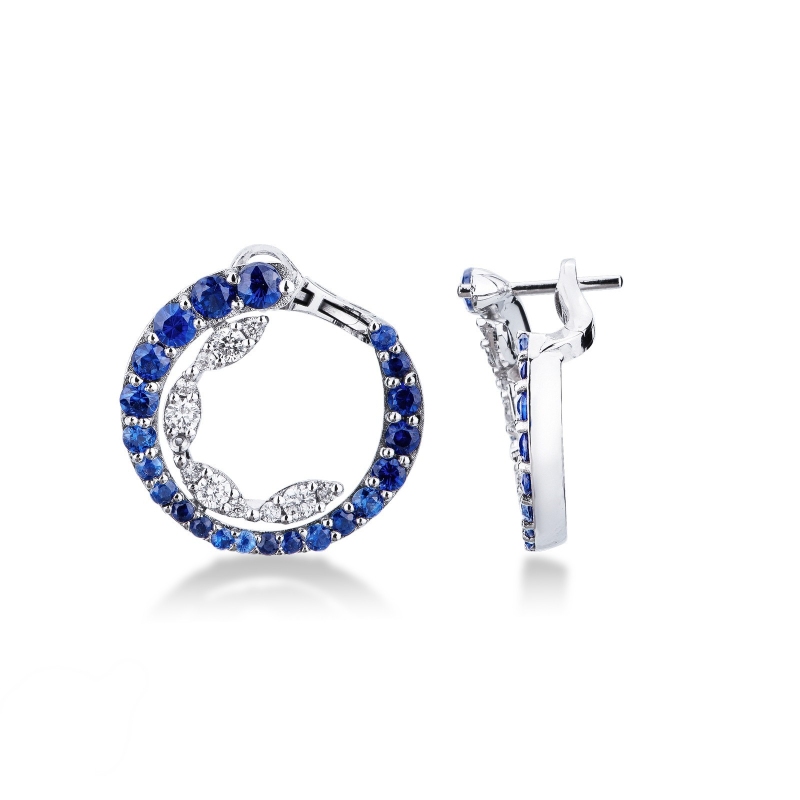 Pendientes aro Oro Blanco 18k con zafiros y diamantes